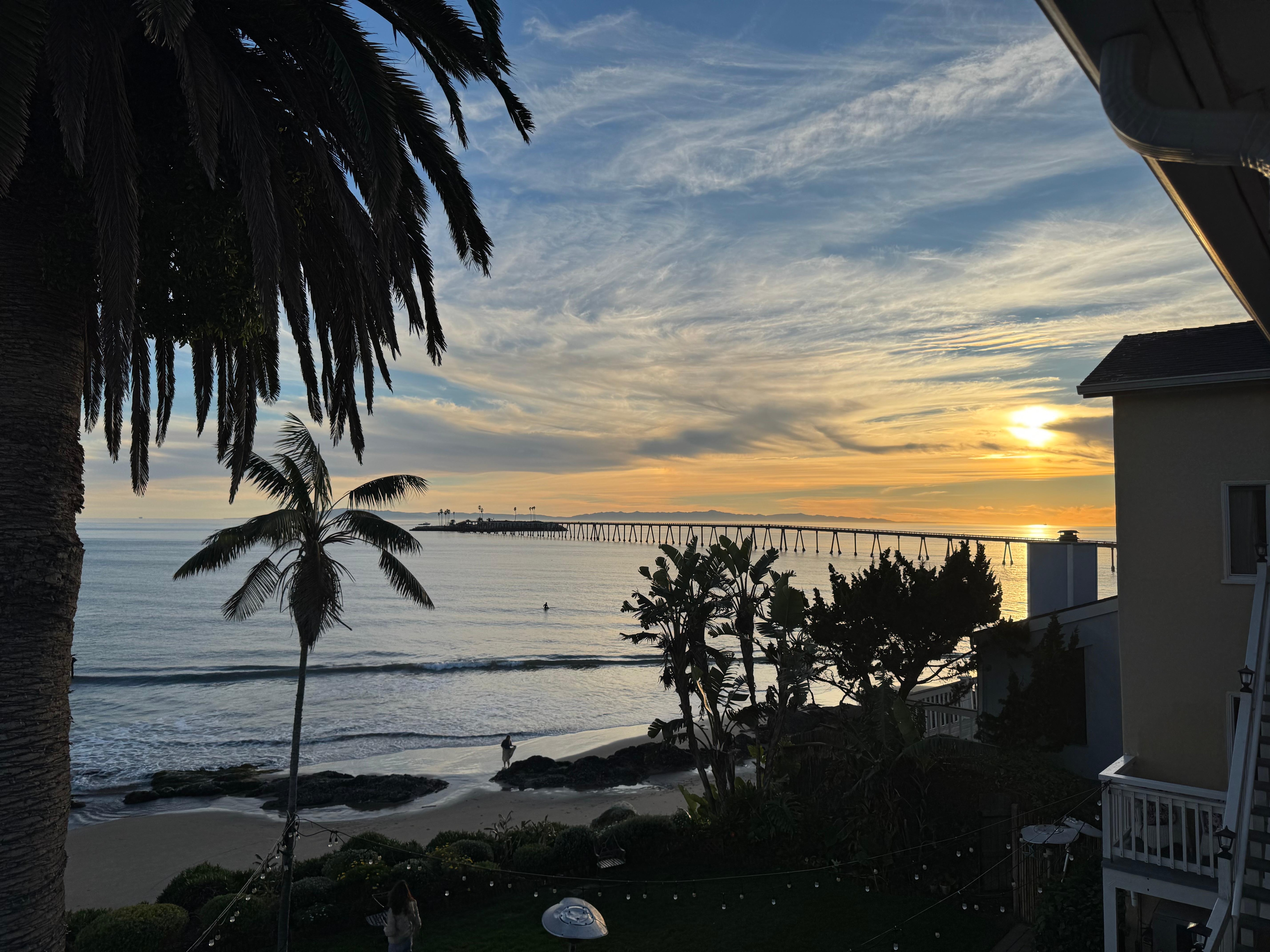 The tide lowers during sunset, making an excited tide pool near the pier.

Additionally, you can chill on the beach with your family, frolic in the waves in the right spot, and even surf on decent days (long board)!