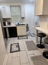 Kitchen has no basics like silverware or frying pan or mixing bowls.