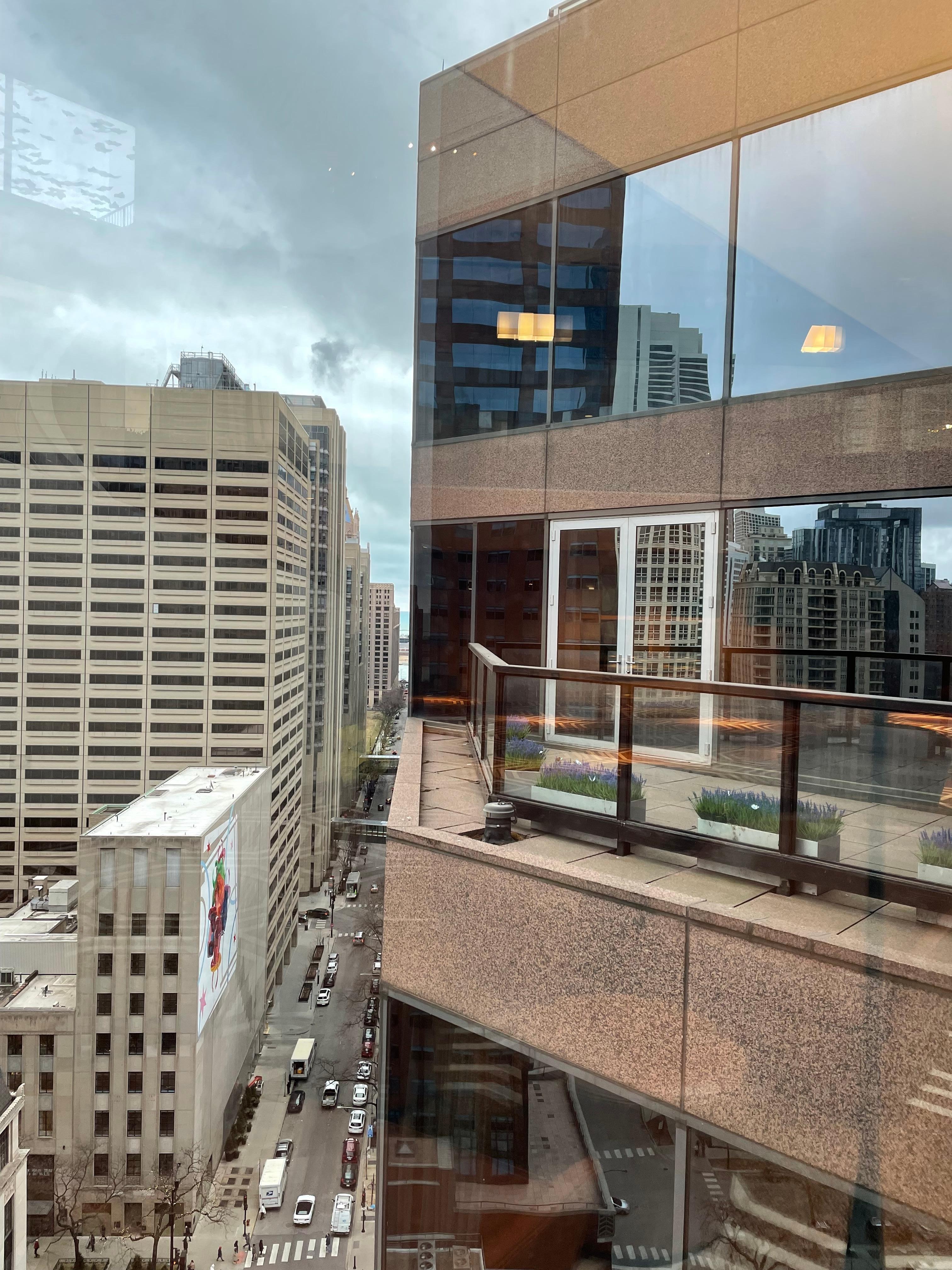 View from the 19th floor common area looking east, with a sliver of Lake Michigan 