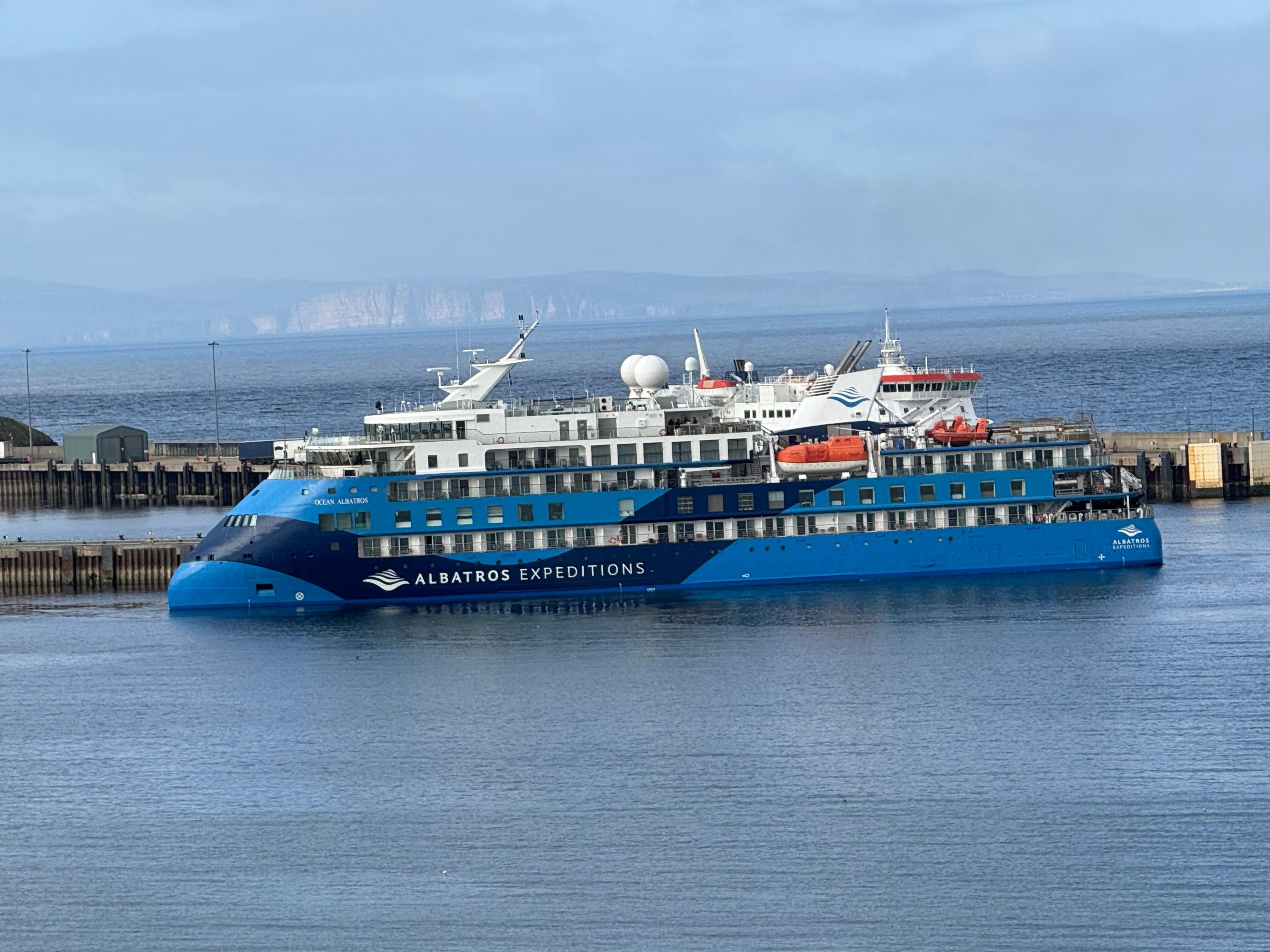 Cruise ship leaving Scrabster port, view from house