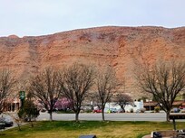 View of the Moab Rim from the second floor of the Moab Valley Inn.