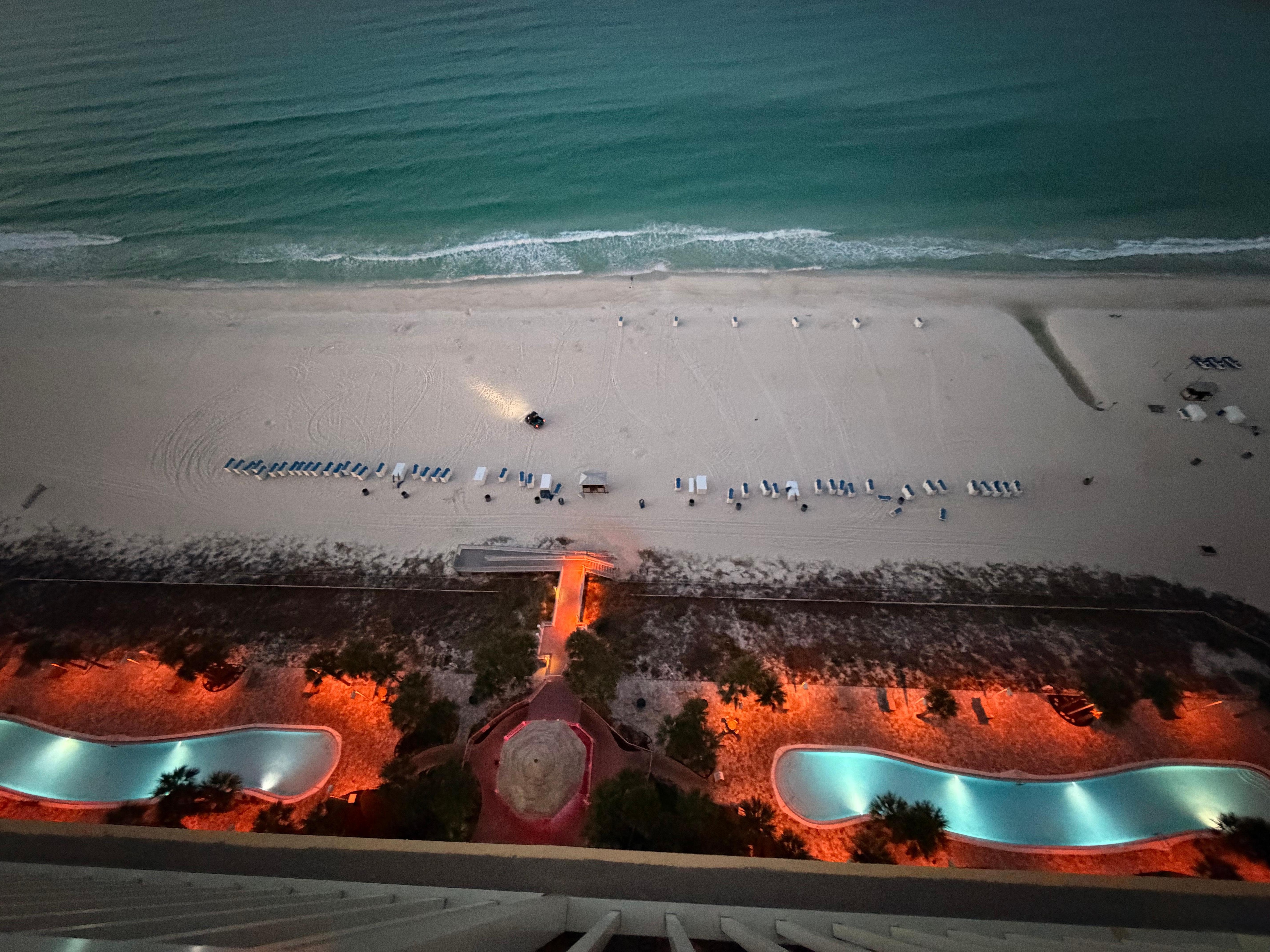Nighttime balcony view 