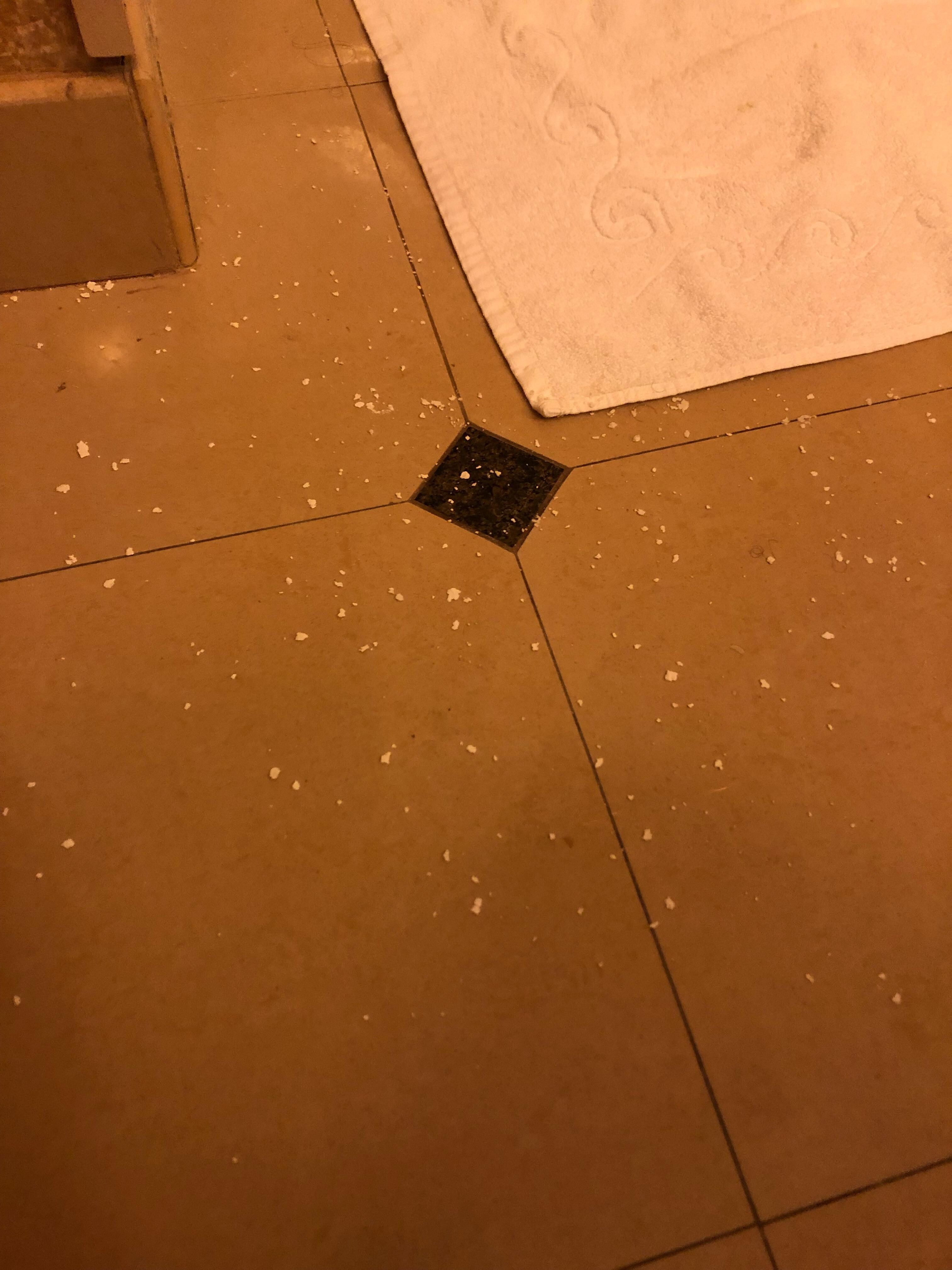 Pieces of the popcorn ceiling that came down after showering 