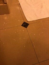 Pieces of the popcorn ceiling that came down after showering