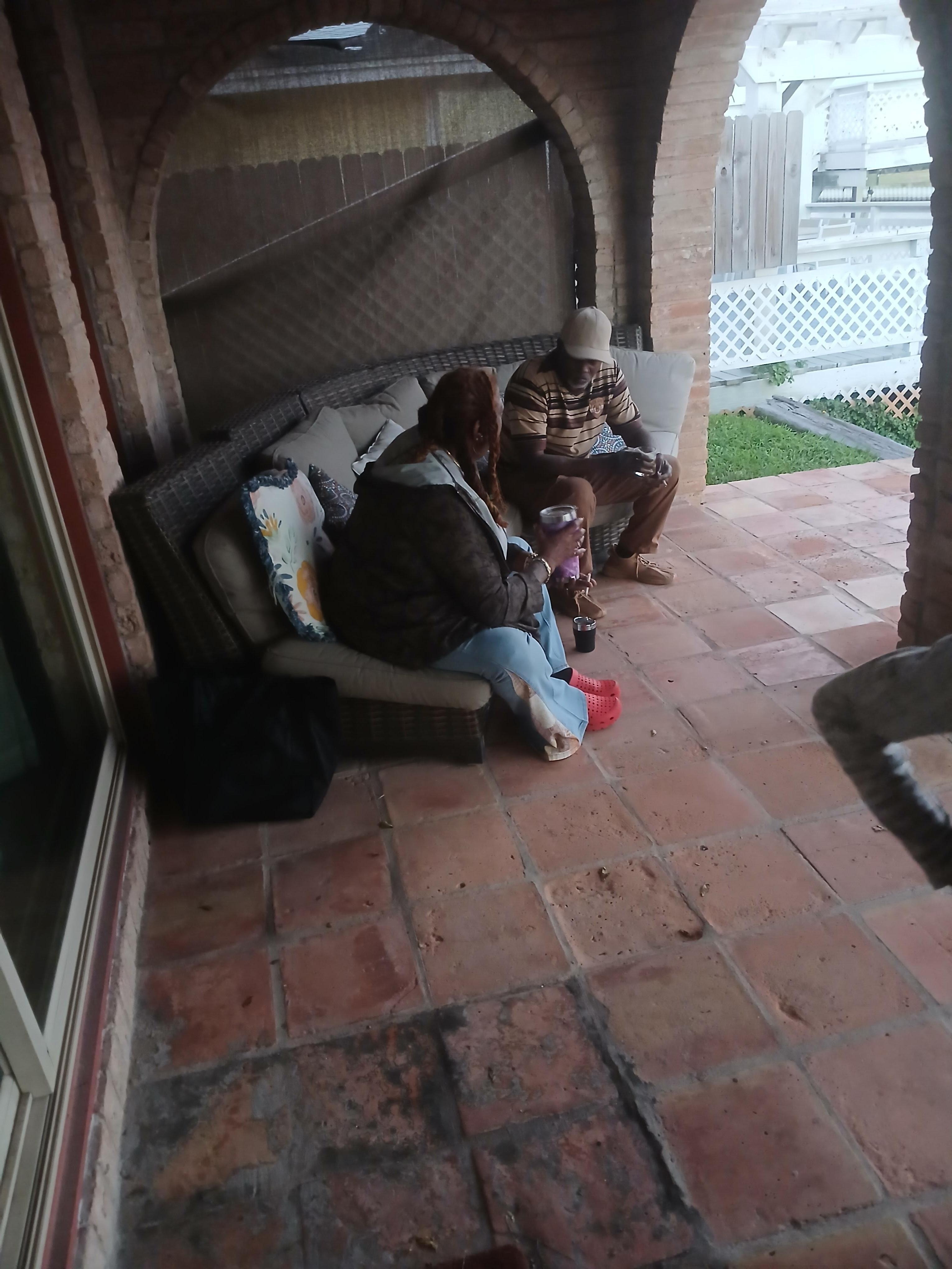 My Only remaining Aunt and oldest brother, enjoyed just sitting outside, don't think they saw the inside much...lol