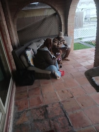 My Only remaining Aunt and oldest brother, enjoyed just sitting outside, don't think they saw the inside much...lol