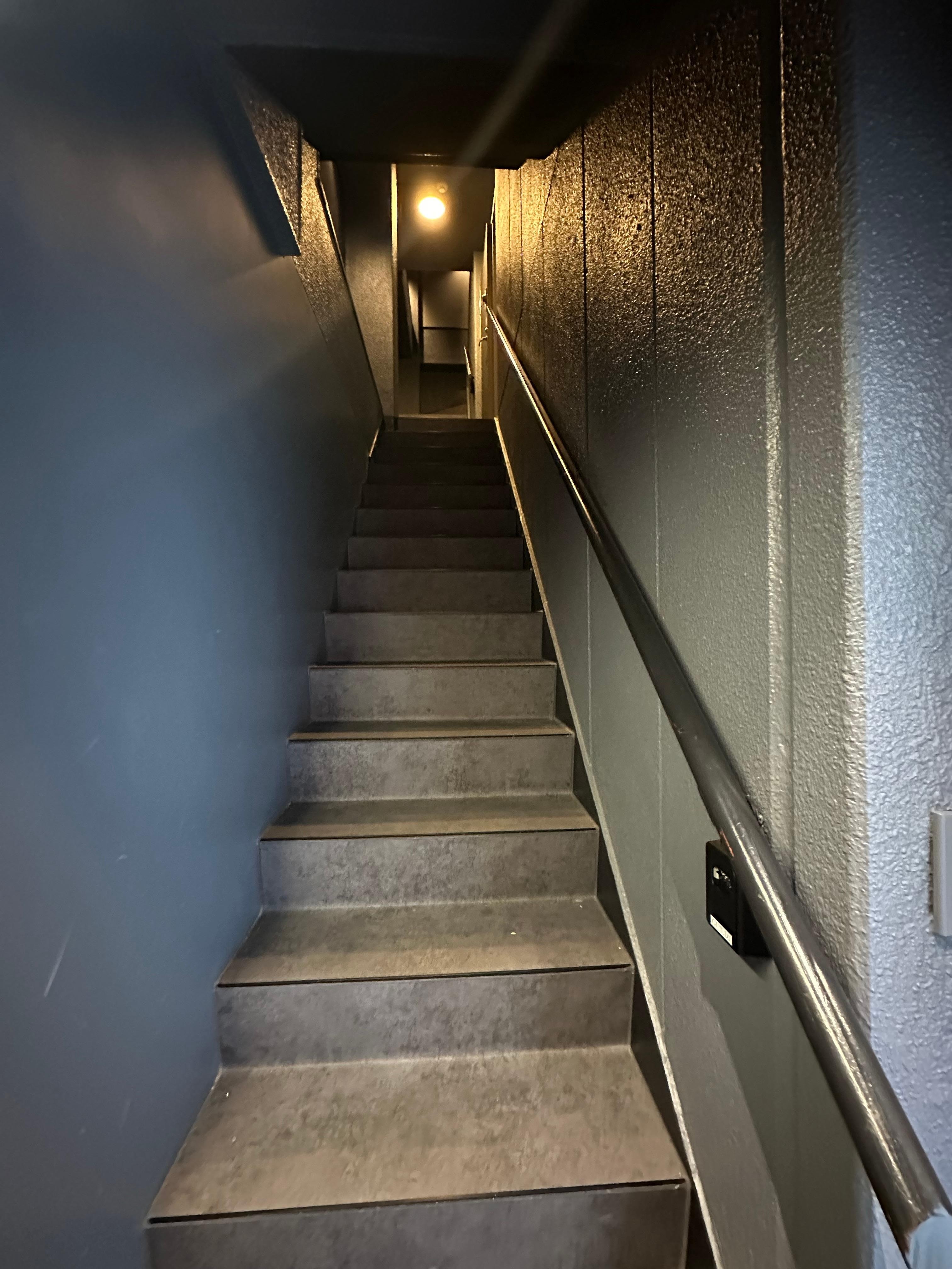 No elevator but long, narrow steep stairs. 