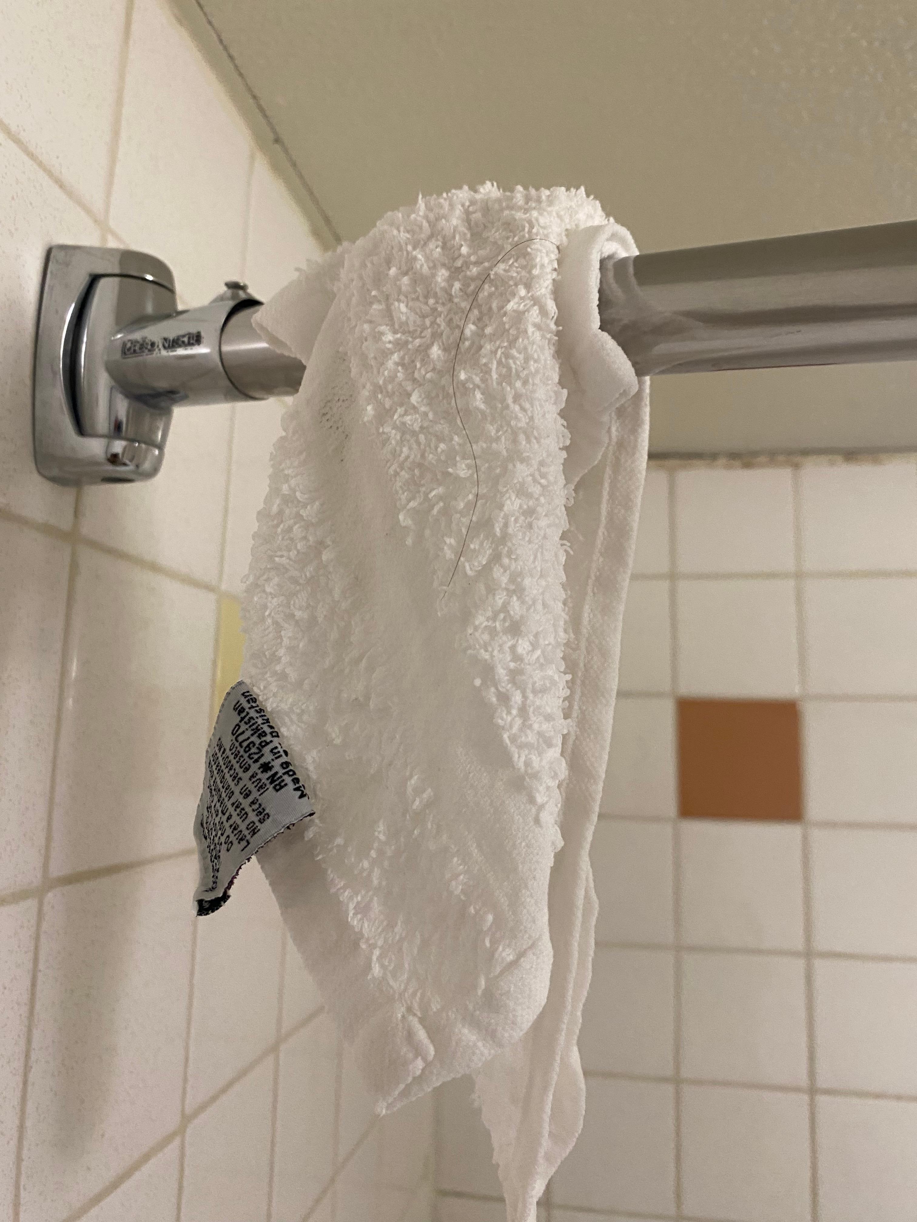 Facetowel left by previous guest in shower. 