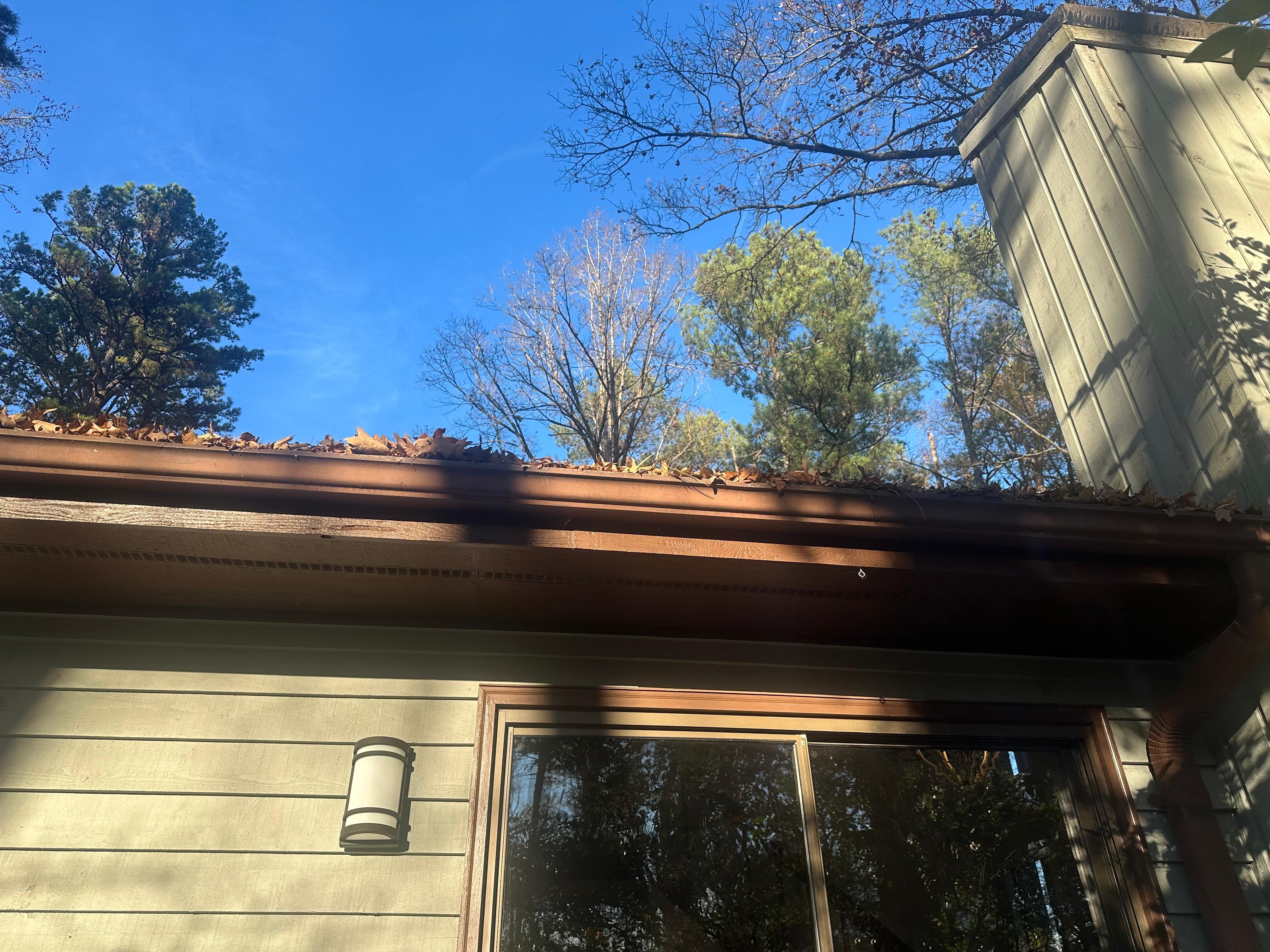  The gutters were FULL of leaves.  It didn’t matter how much I swept the decks, they kept falling from the house gutters.  Obviously no one had cleaned them in a while and it became my burden and fire hazard next to the fire pit. 