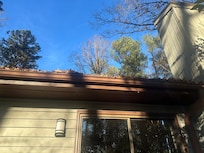 The gutters were FULL of leaves. It didn’t matter how much I swept the decks, they kept falling from the house gutters. Obviously no one had cleaned them in a while and it became my burden and fire hazard next to the fire pit.