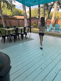 The beautiful back deck and fire pit.