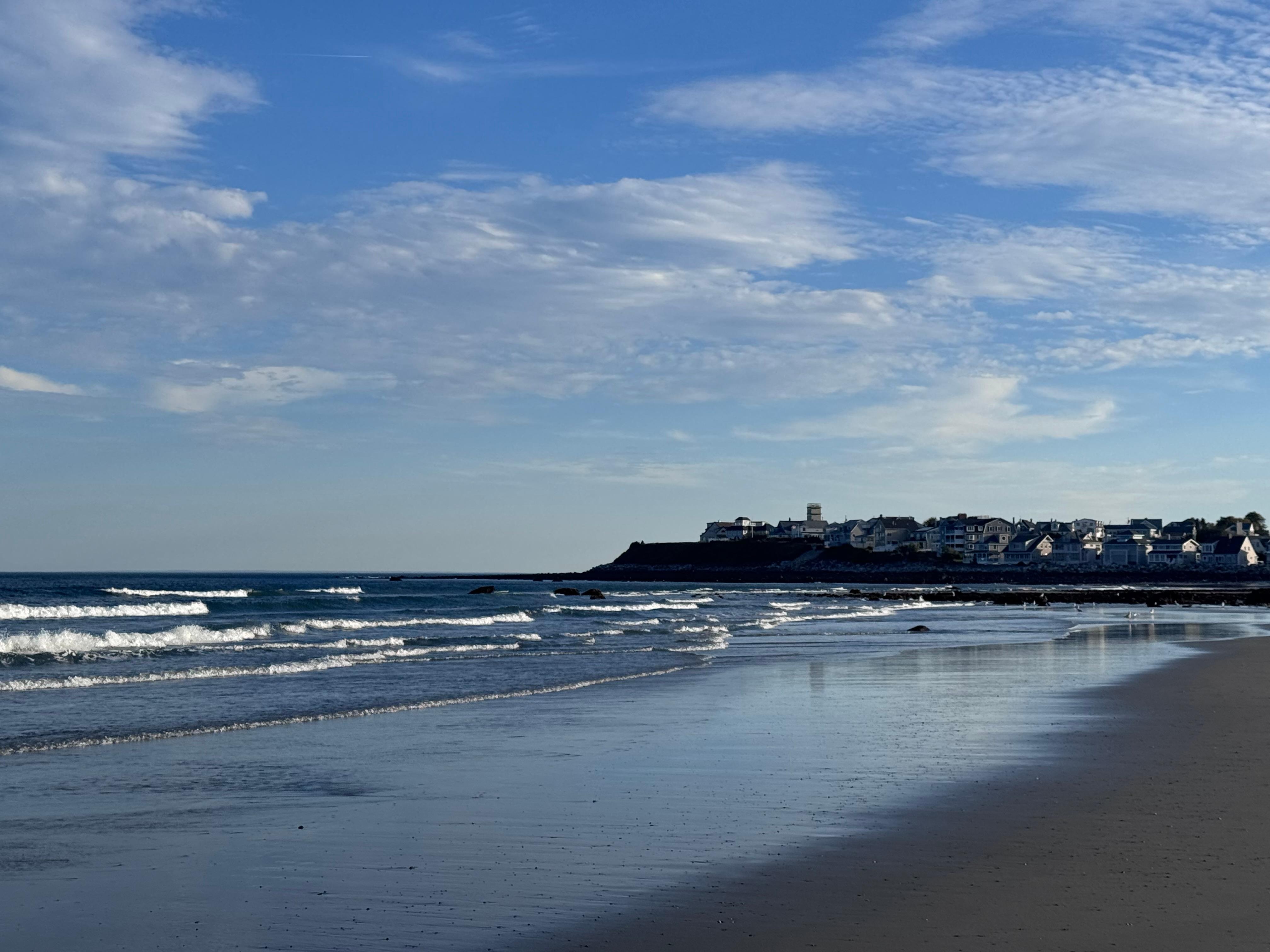 View of the beach at low tide. 