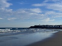 View of the beach at low tide.