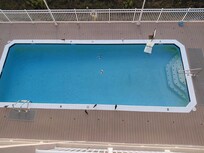 Green algae growing in the corners of the outside pool.