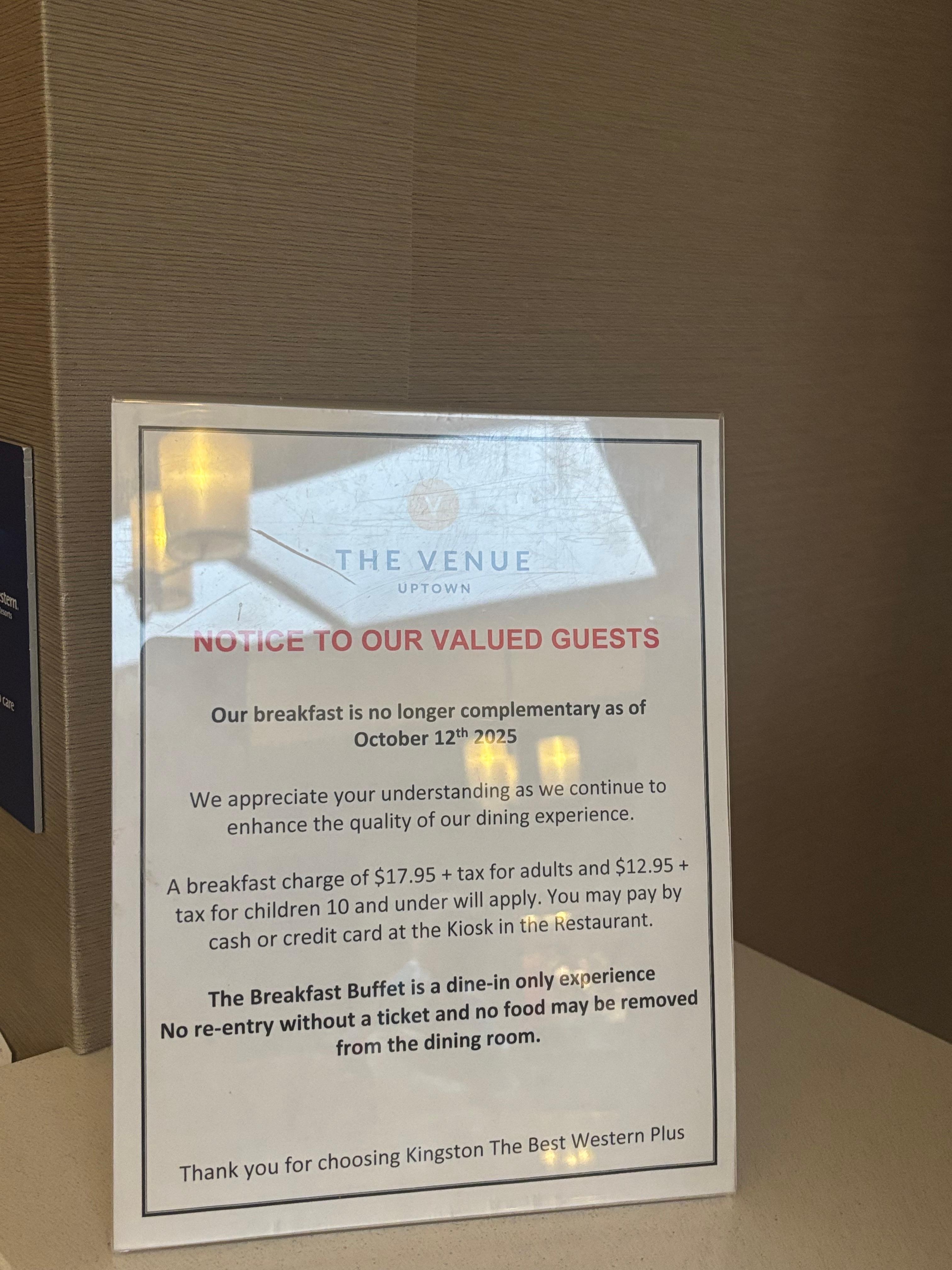 Breakfast no longer included