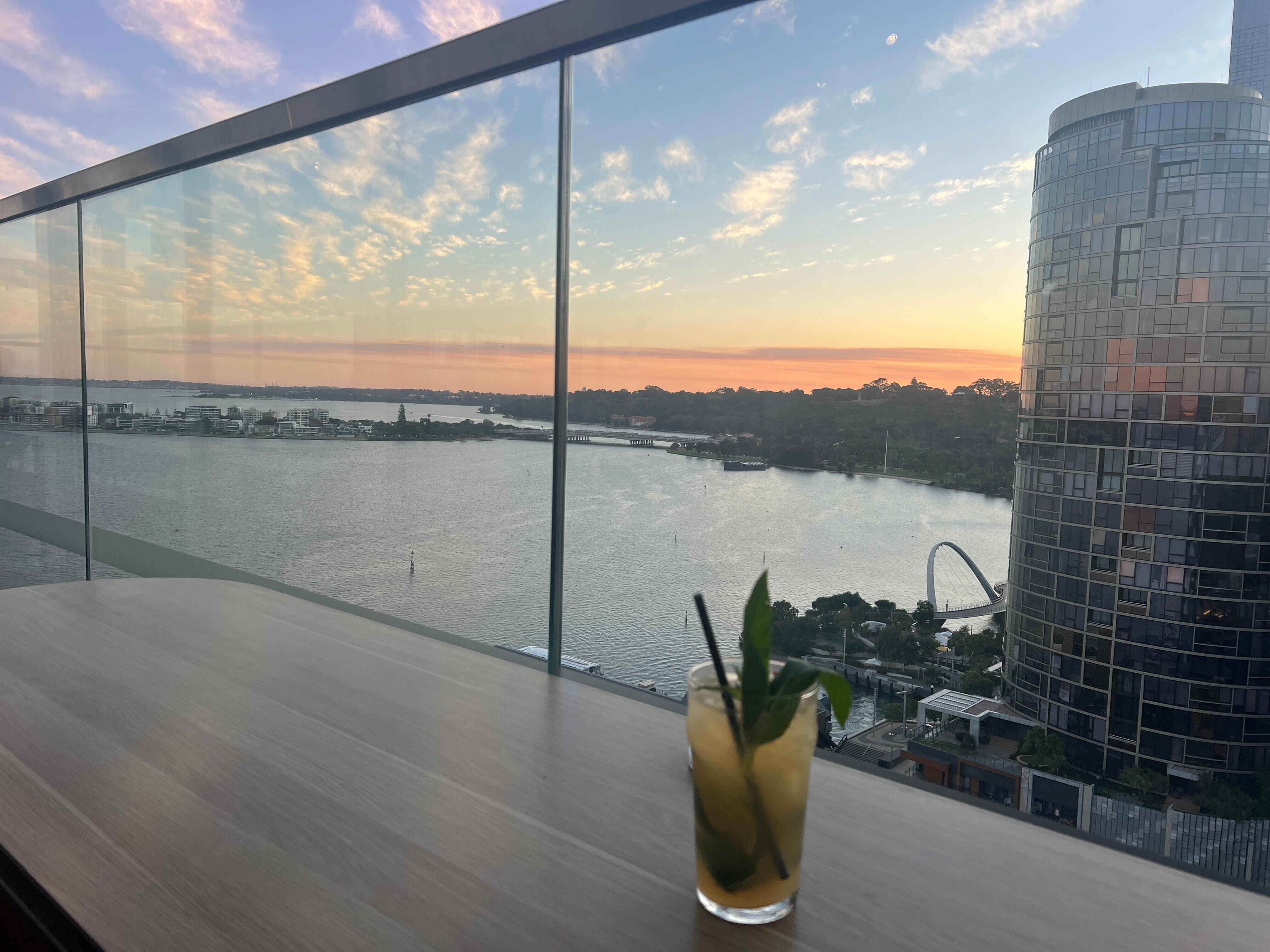 Sunset from the rooftop bar and a very generous mojito!