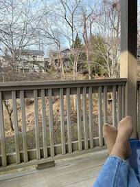 Lovely back porch and view.