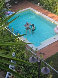 View of the pool from the balcony