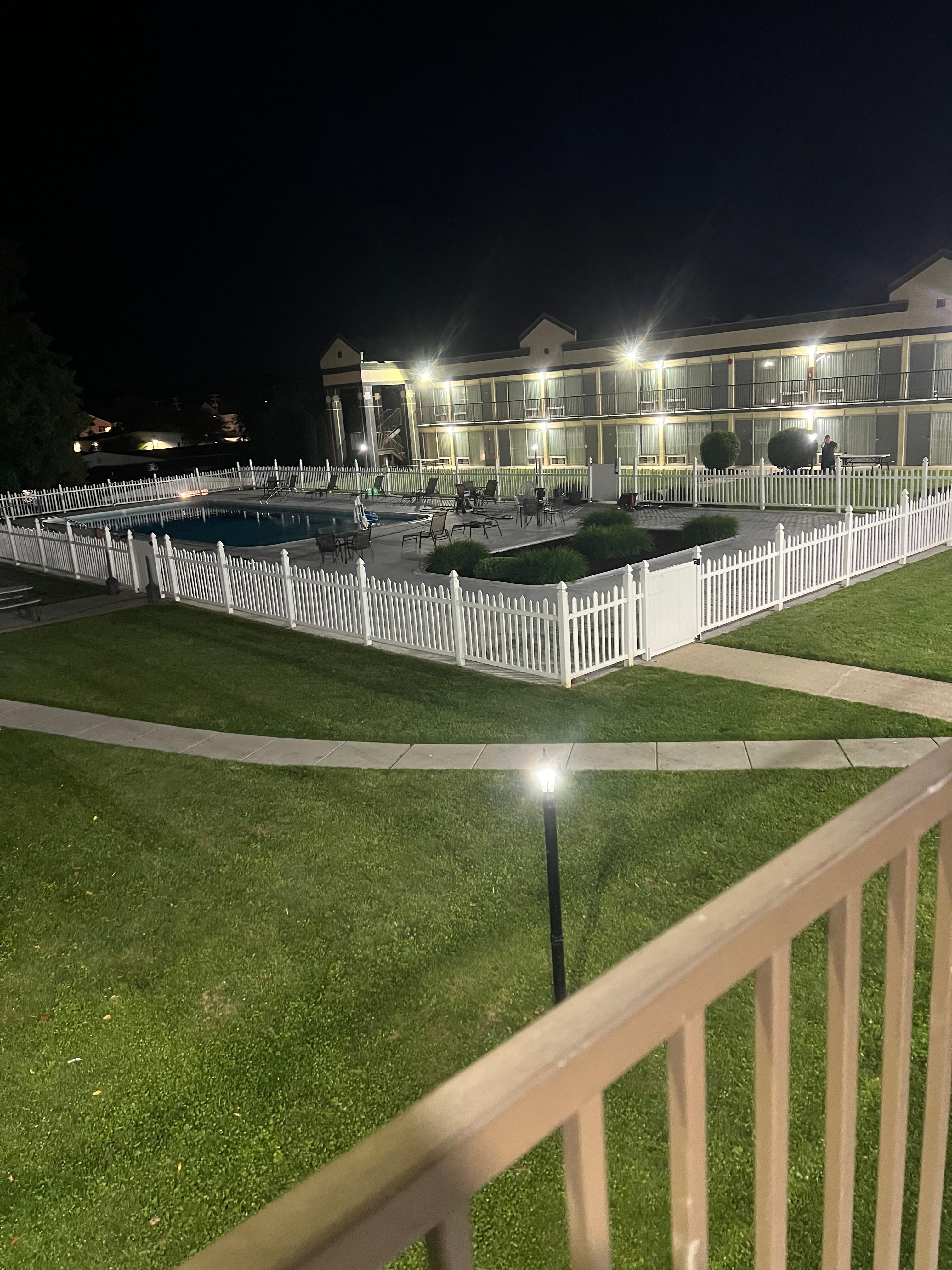 Night time view of the pool