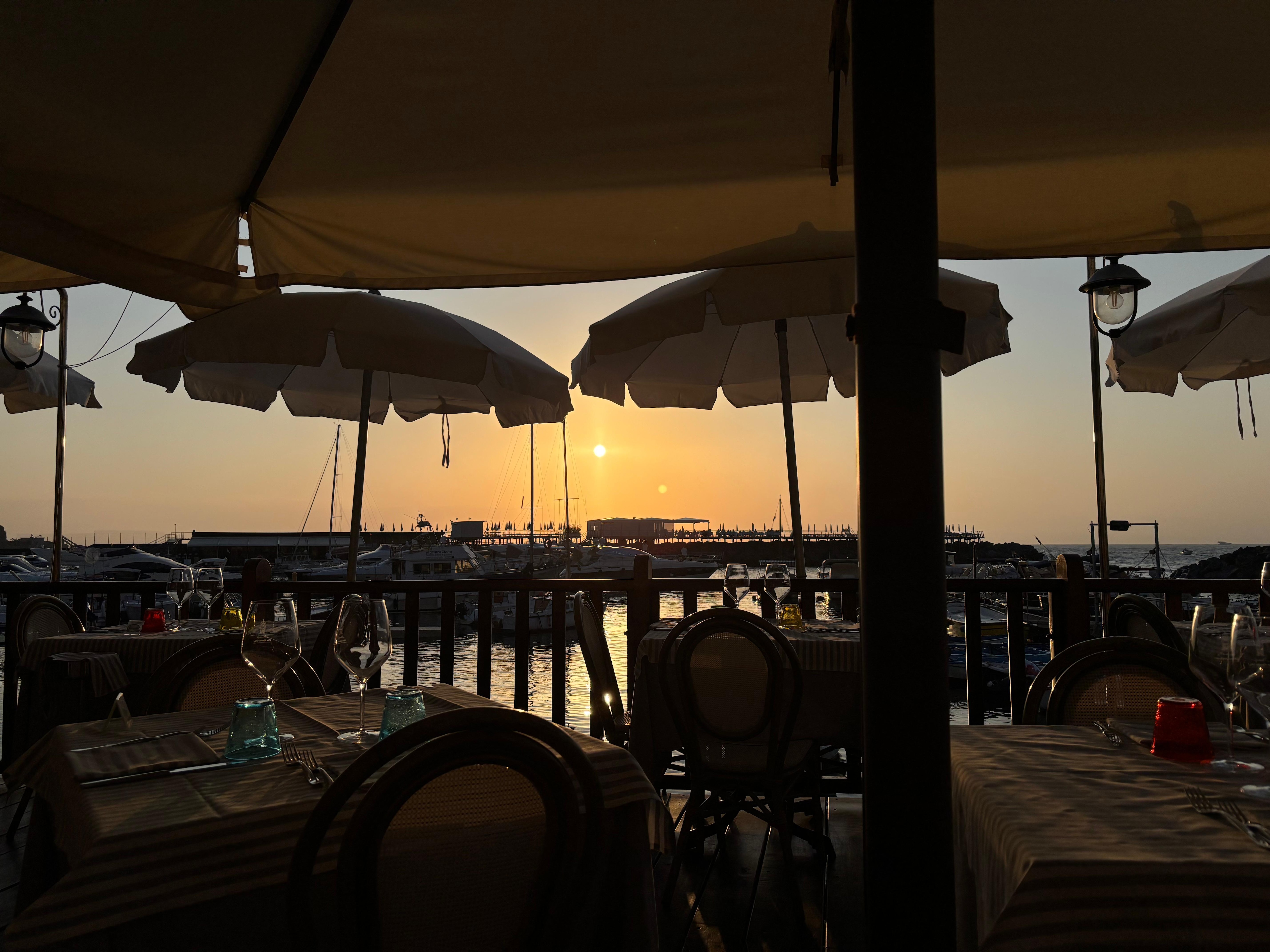 View from pool area during sunset.