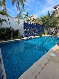 The beautiful heated pool.