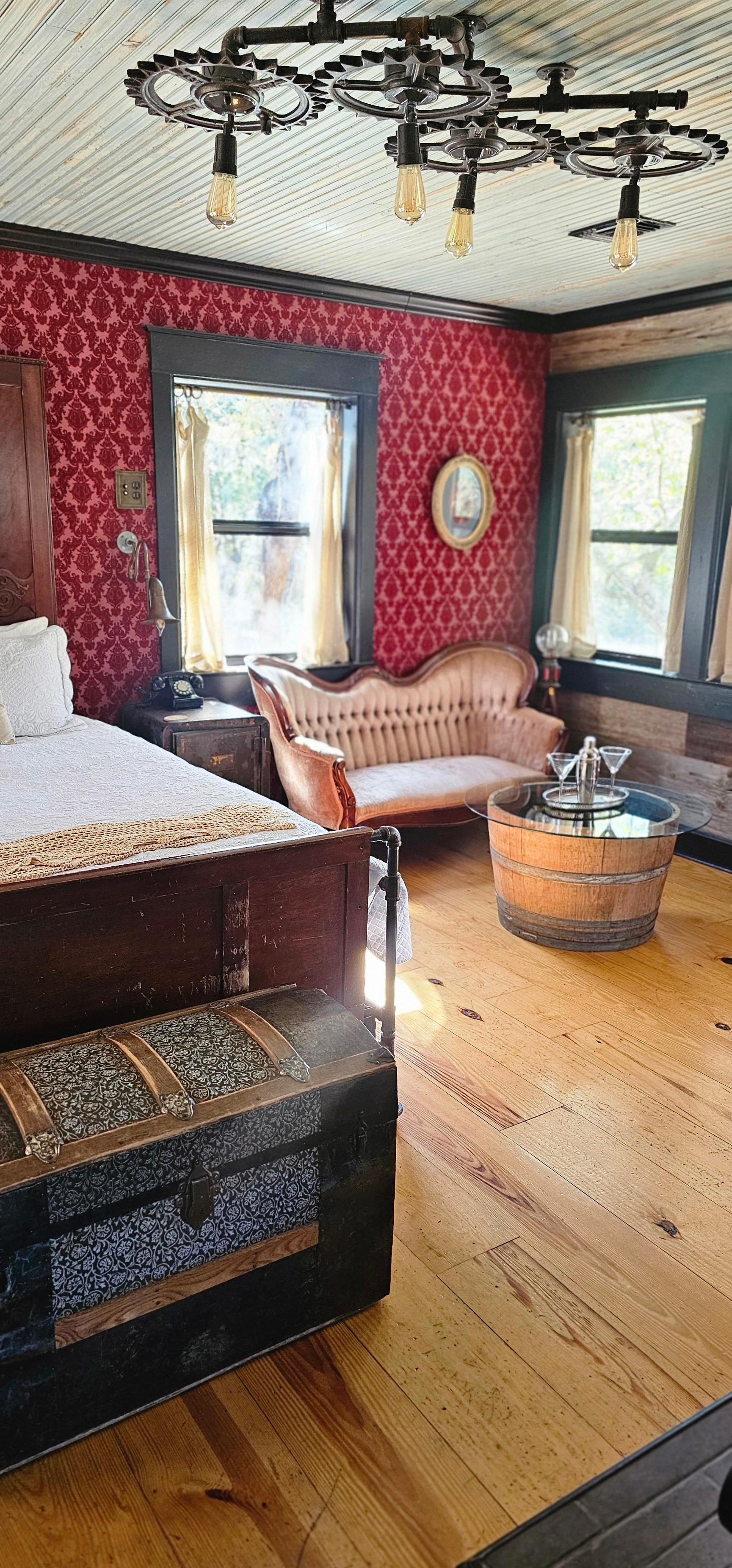 Inside view of bed and sitting area