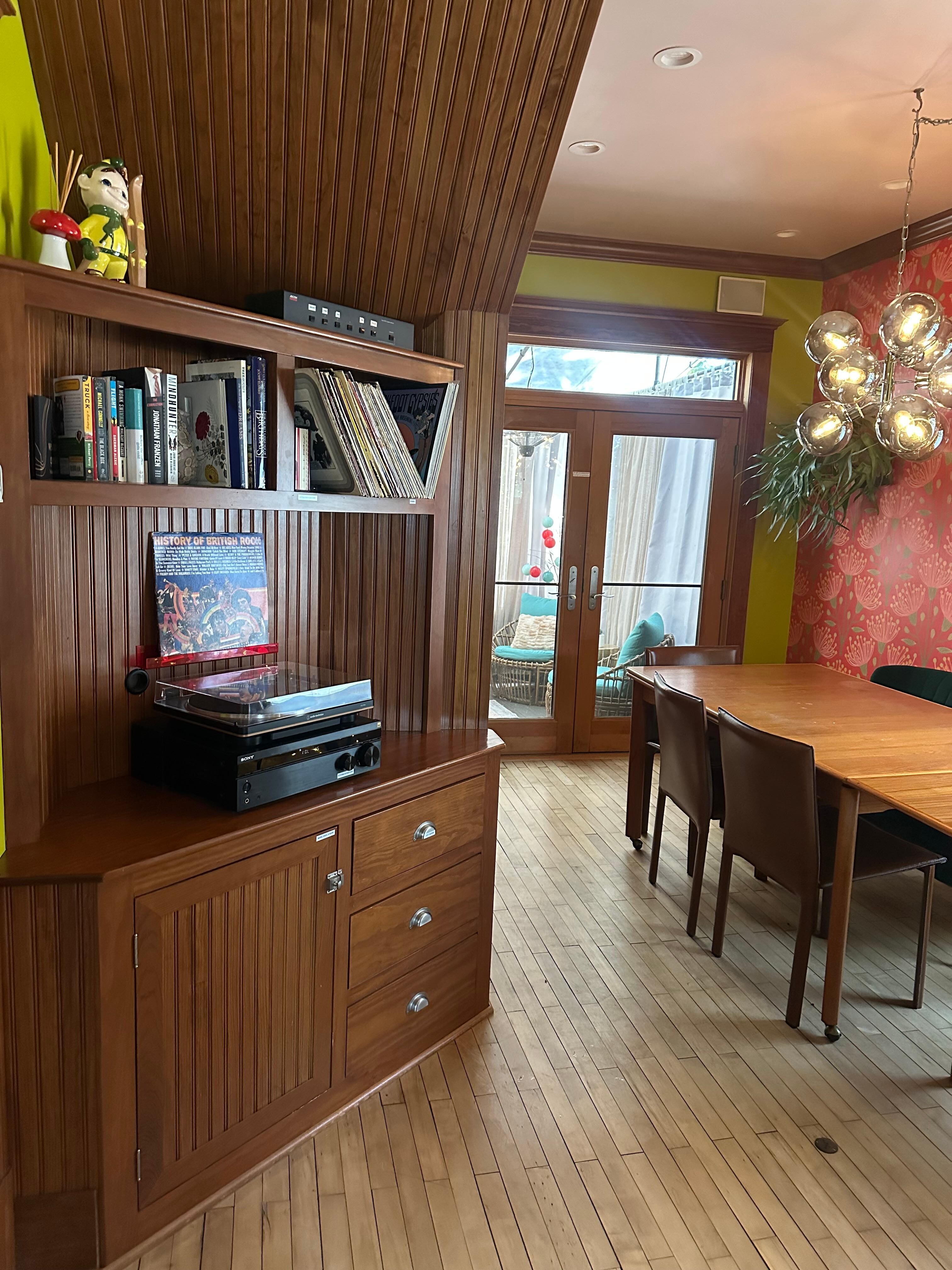 Dining room with record player. 