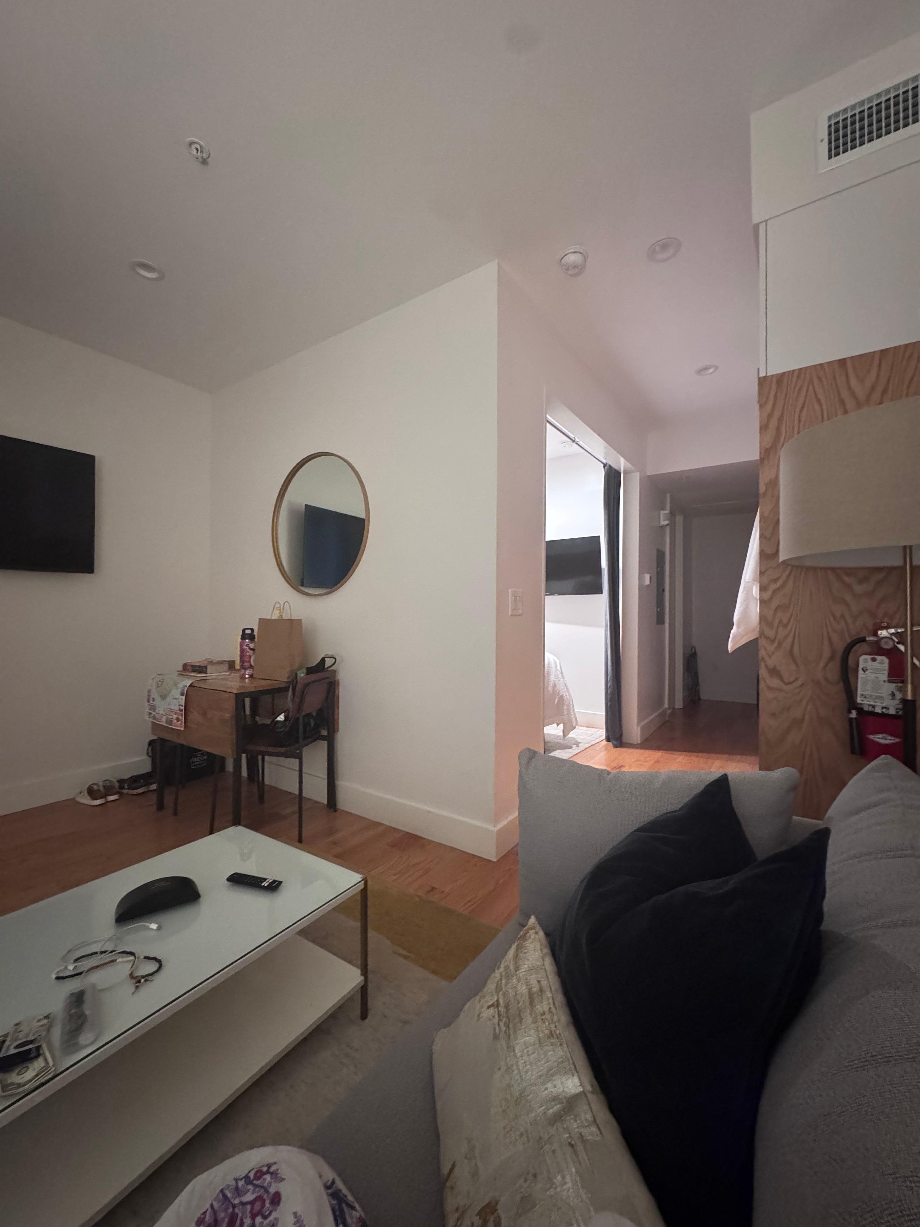 Living area with bedroom to the left. 