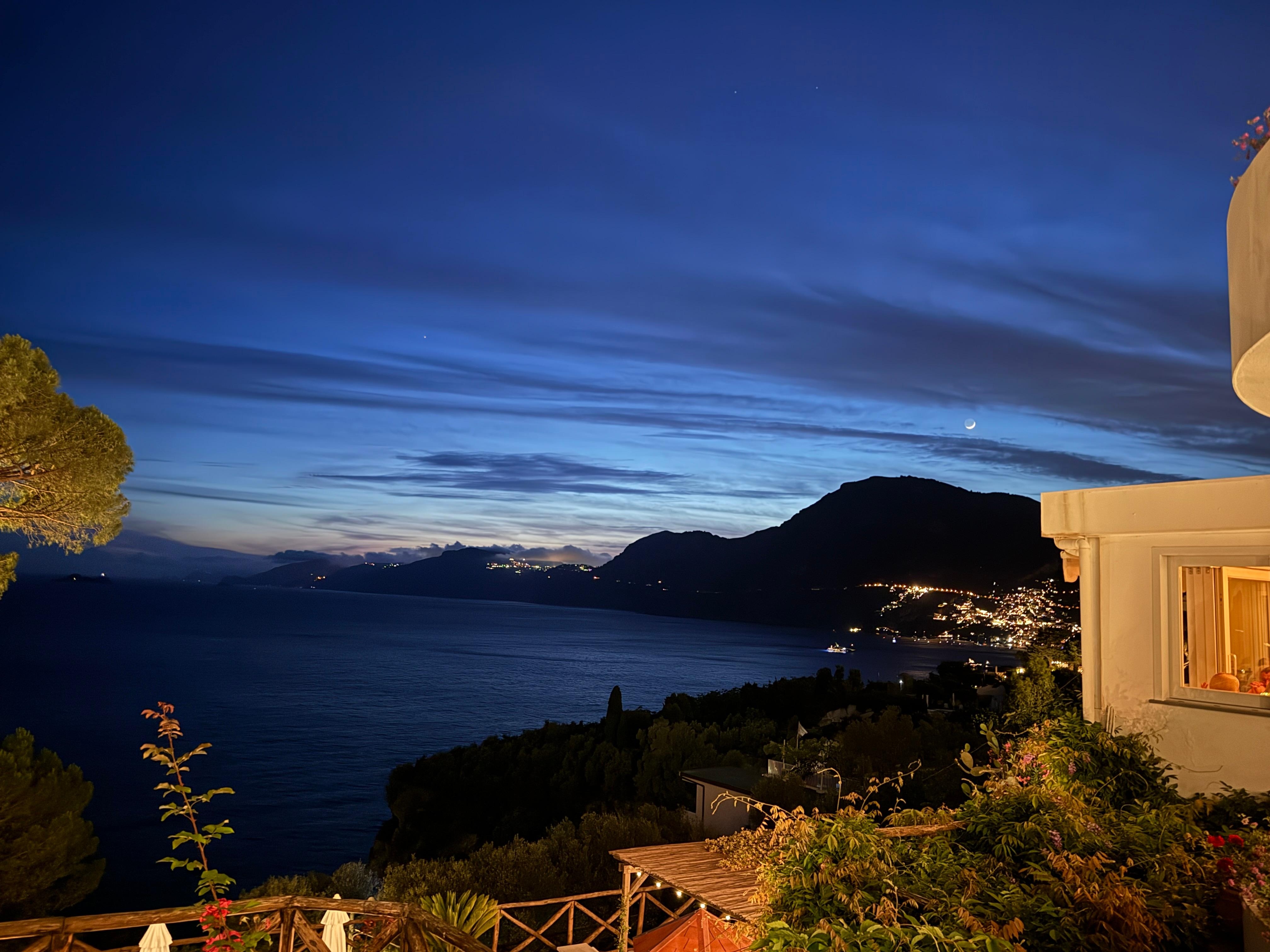 A night view of Positano from our private terrace.