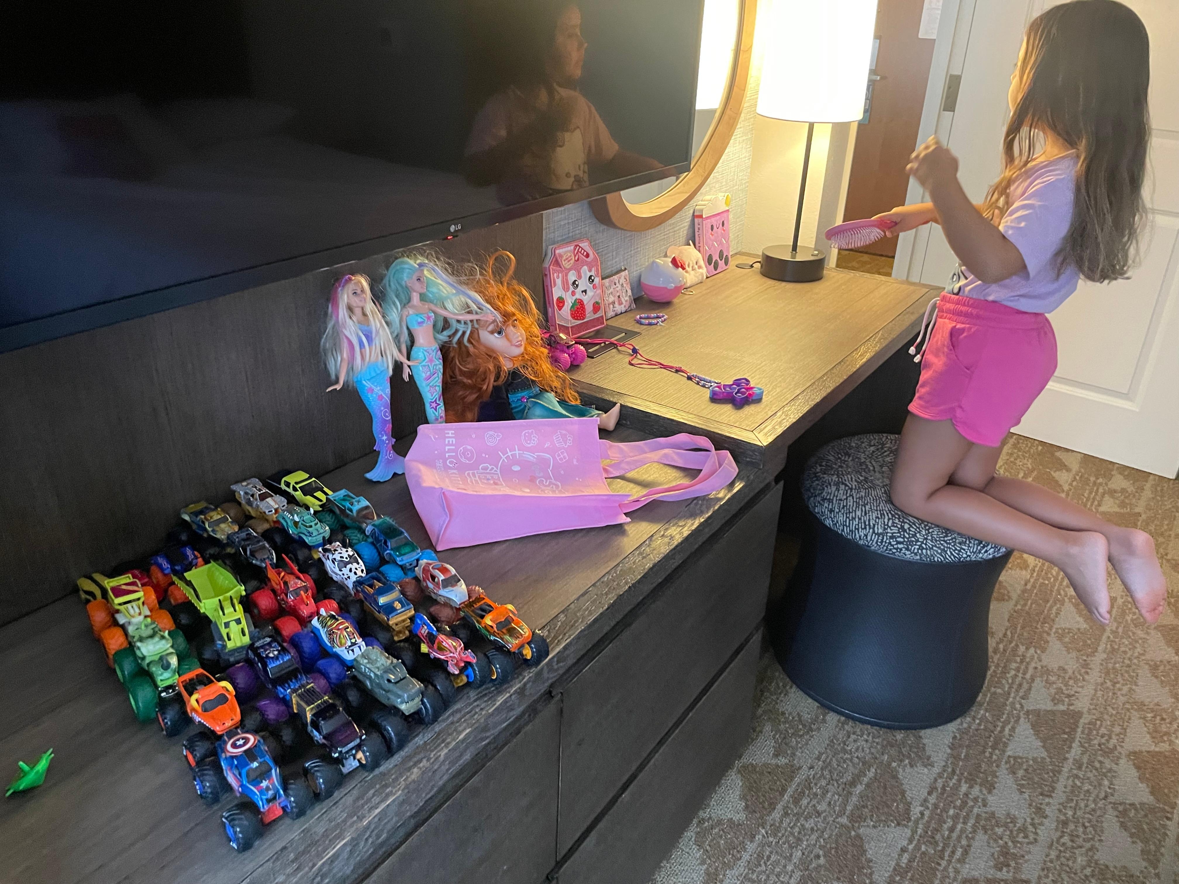 The kids setting up their spots in the room lol.