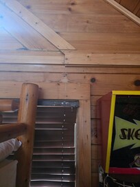 Stains from the leak, you can see the top of the blinds wet