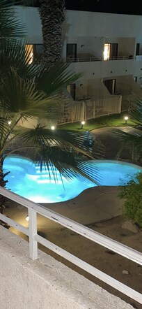 First night staying on second floor balcony pool view
