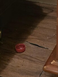 Debris, cracked floor, and filth on floor.