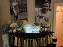 Bar area, complete with glasses, Babe Ruth memorabilia and history of the house (not pictured).