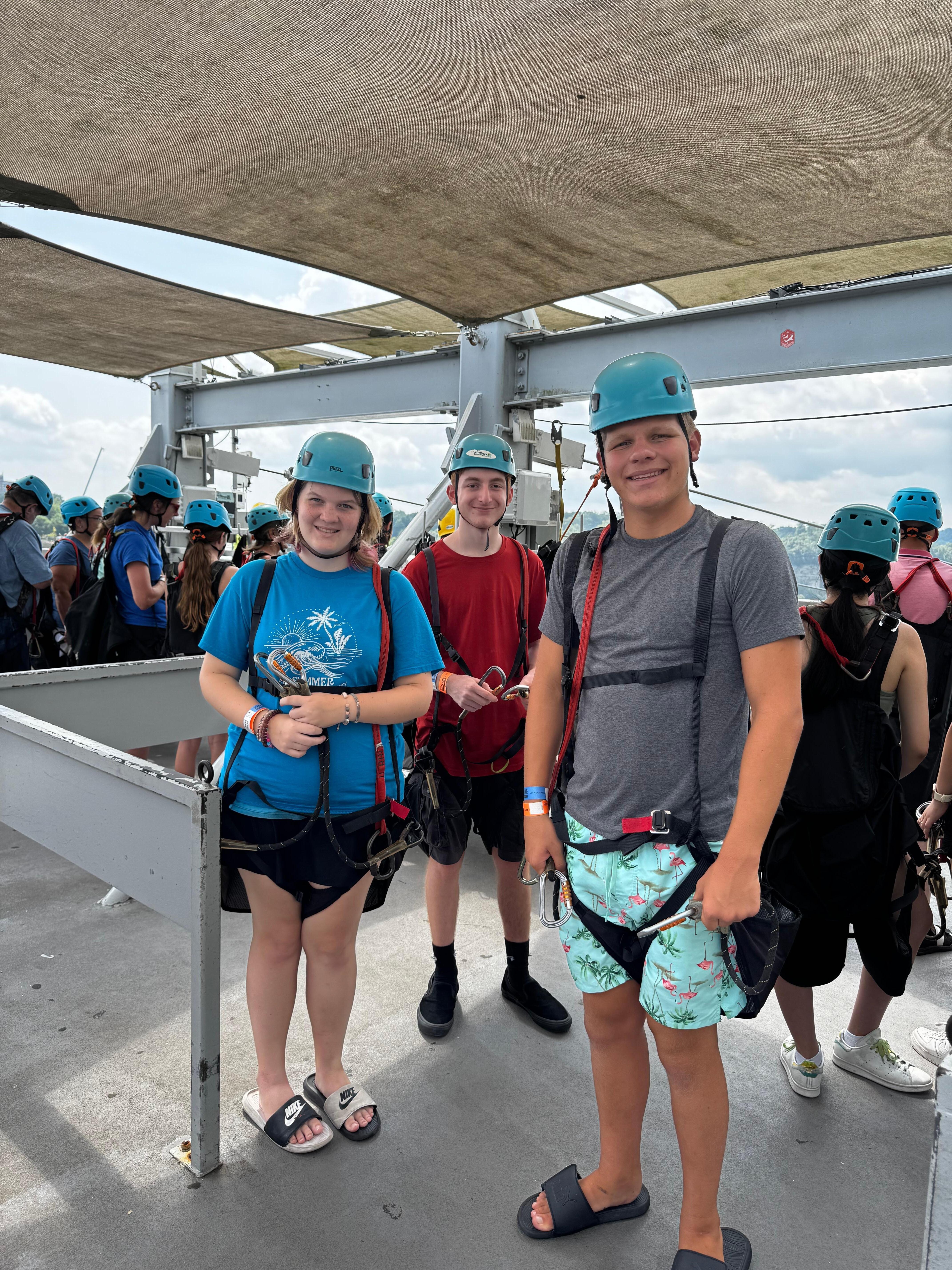 Kids all ready to zip line 