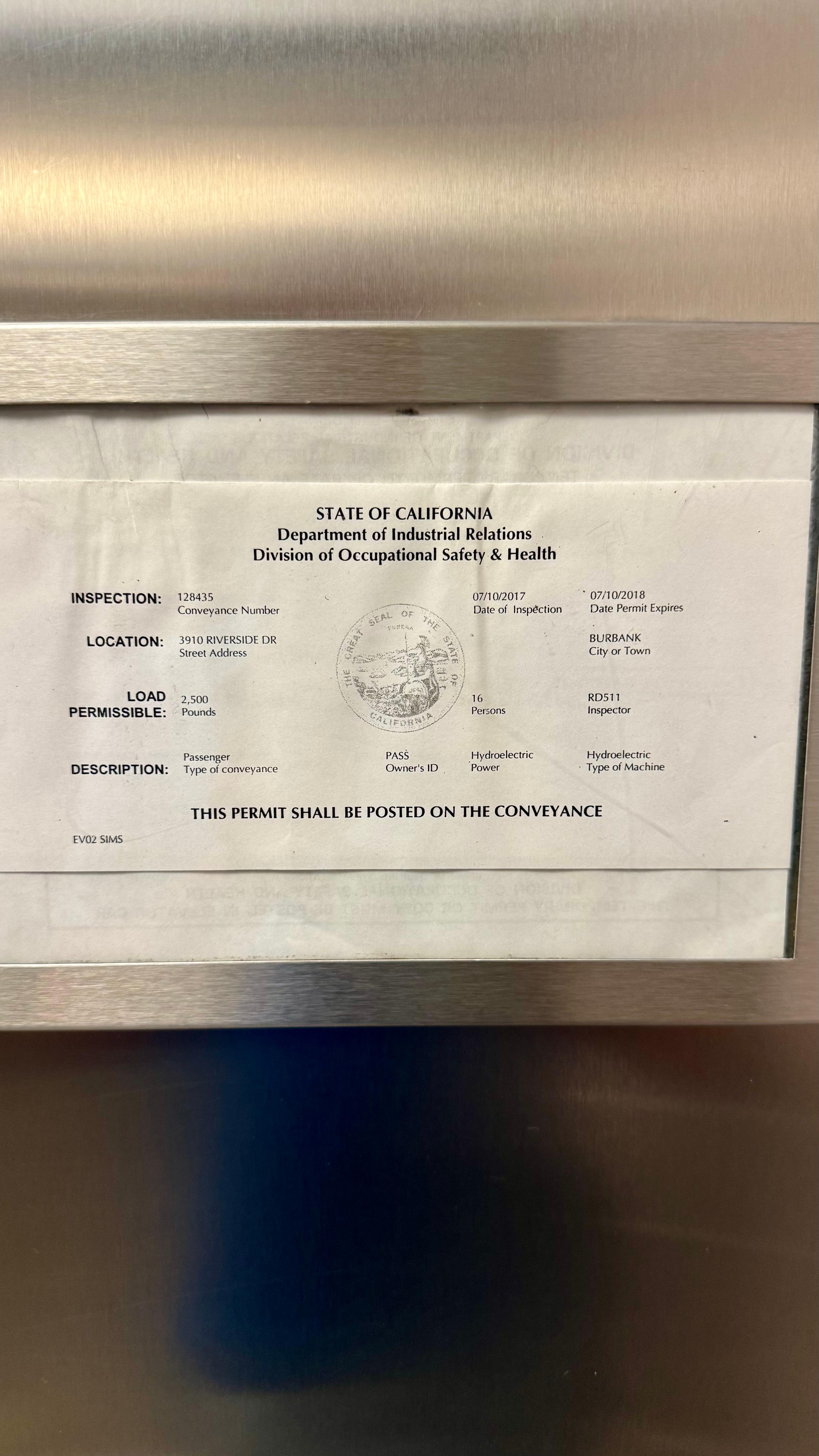 Last elevator inspection was 2018? Yikes