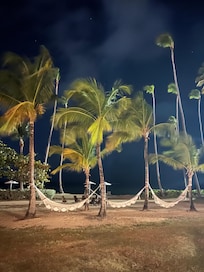 Peaceful hammocks we laid out on at night to star gaze. Even with the bright work lights from setting up the corporate event it was lovely.