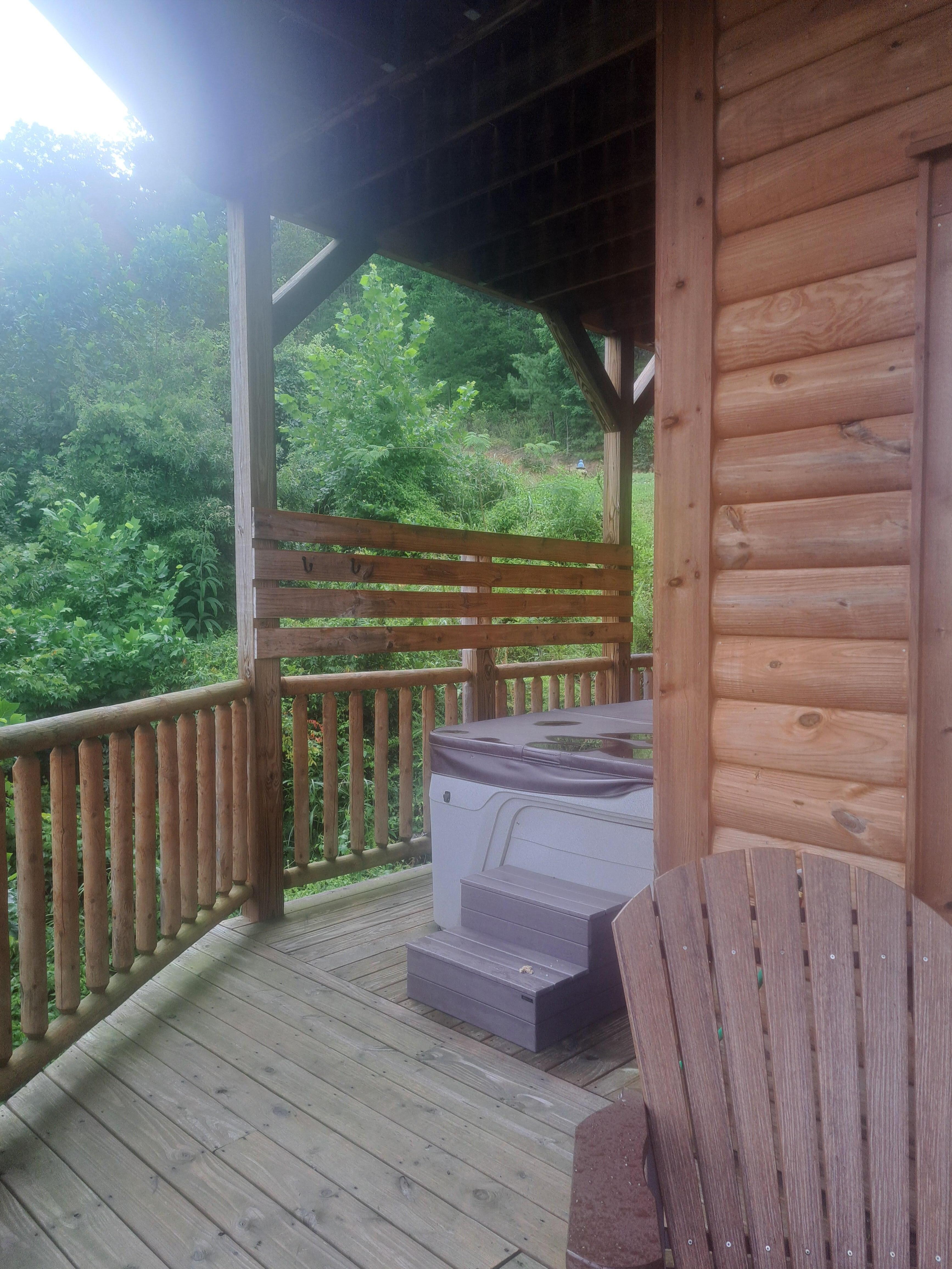 Hot tub outside on lower level 