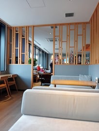 Hotel lobby free sitting area.