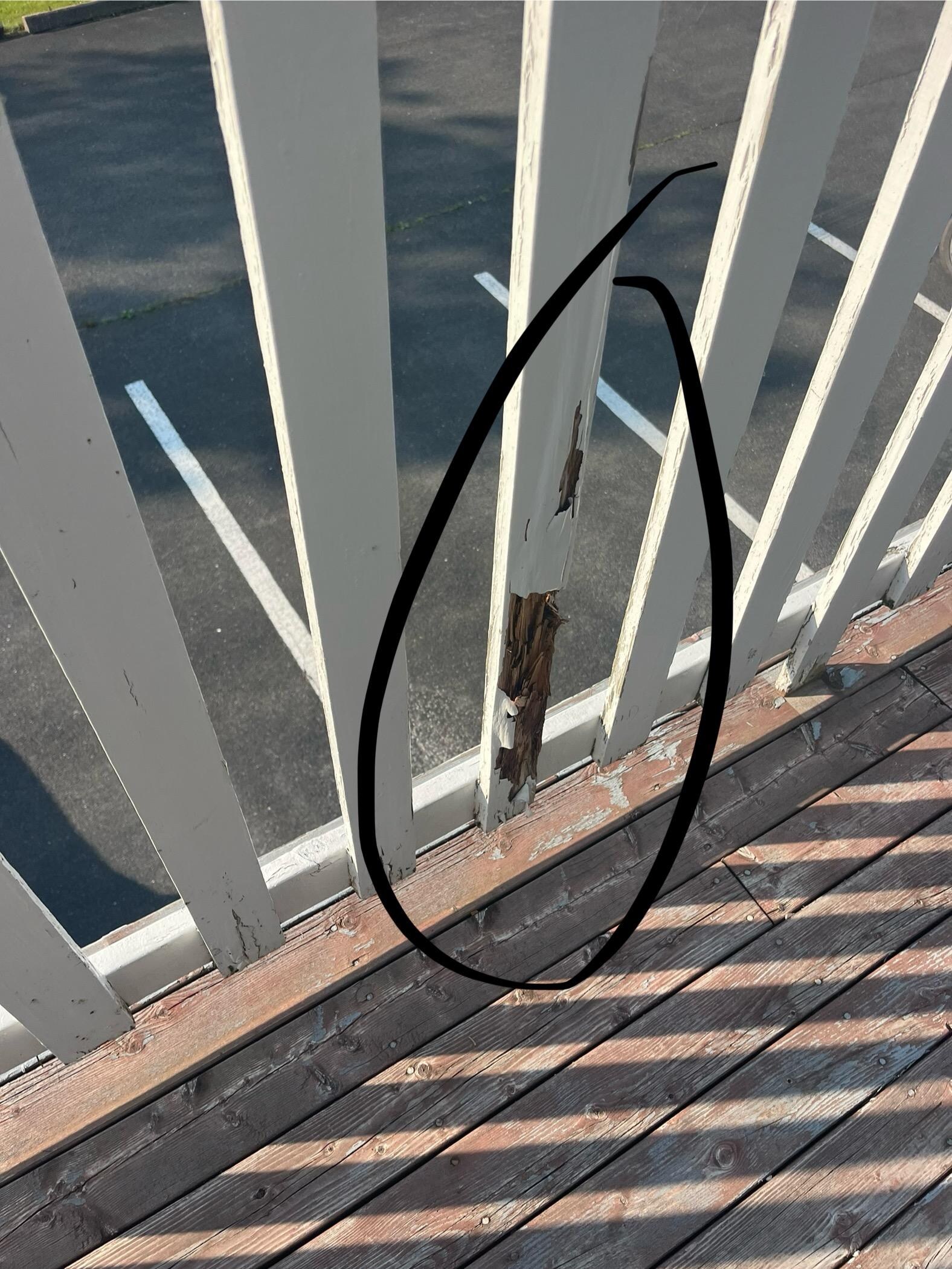 Clearly, a rotten piece of railing