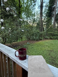Cabin patio at morning