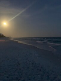 The sunset by the beach or when the moon lights up the ocean!