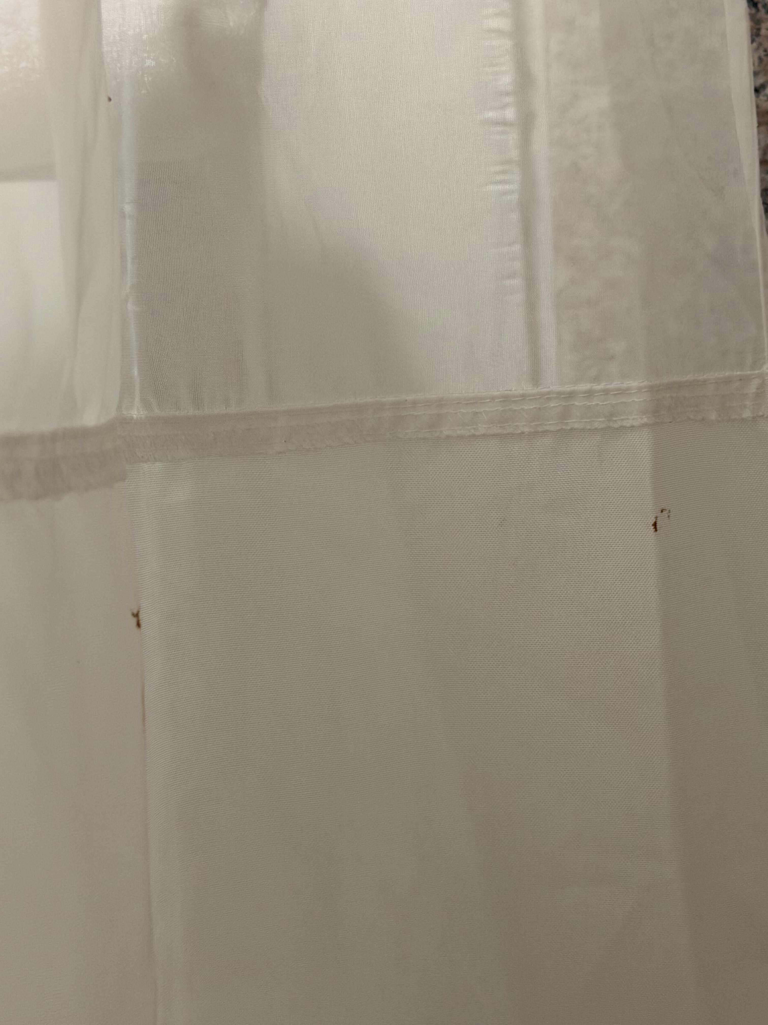 Blood or fecal matter on shower curtain.