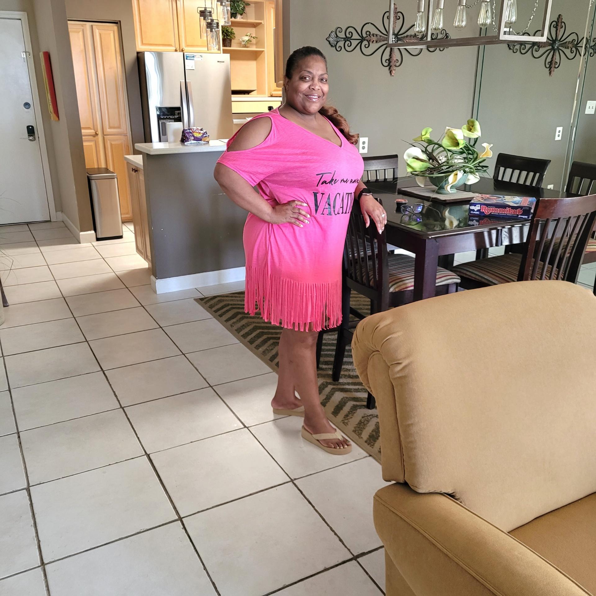 Posing in the dining room area 