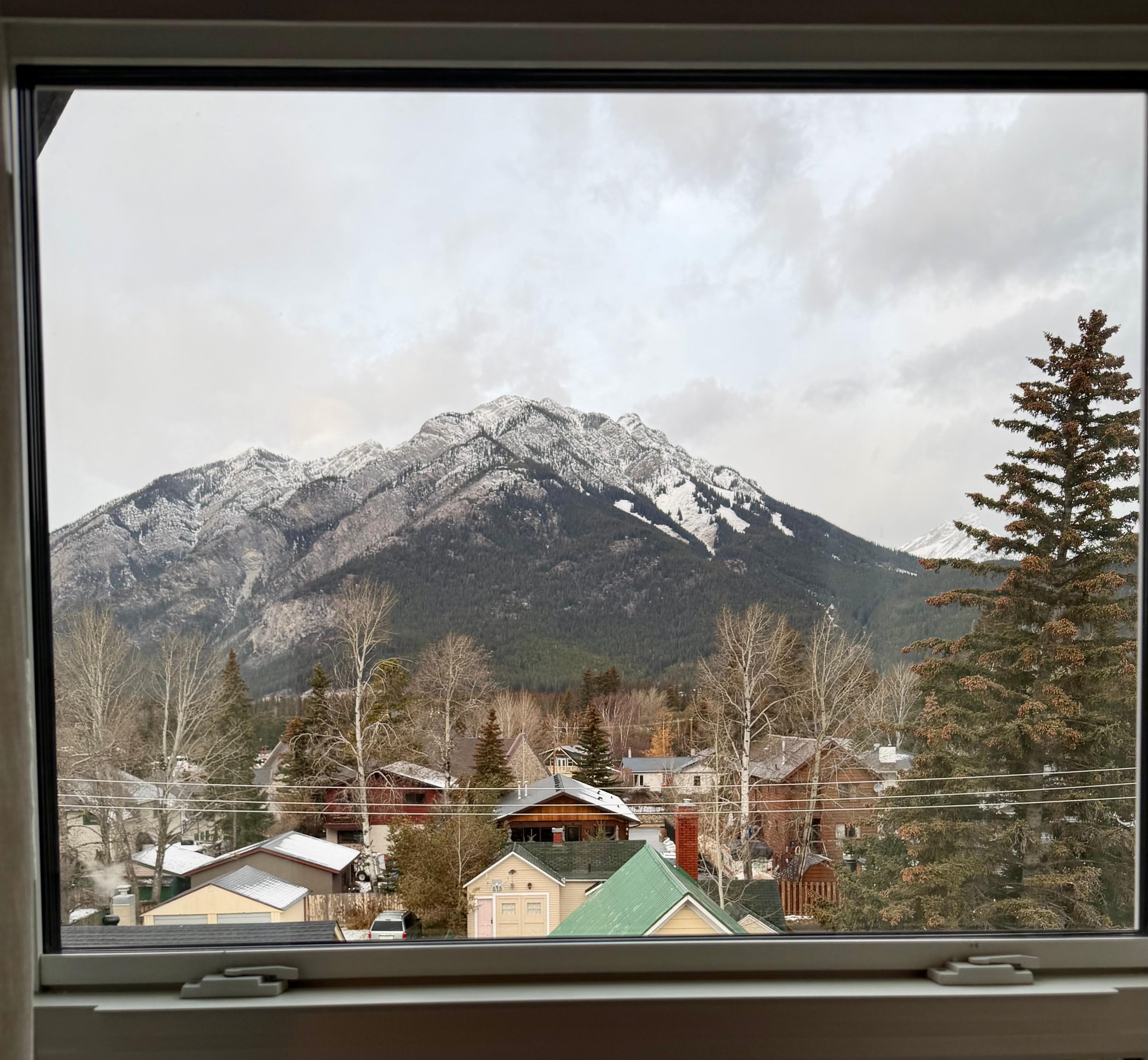 The mountain view from one of the bedrooms. 