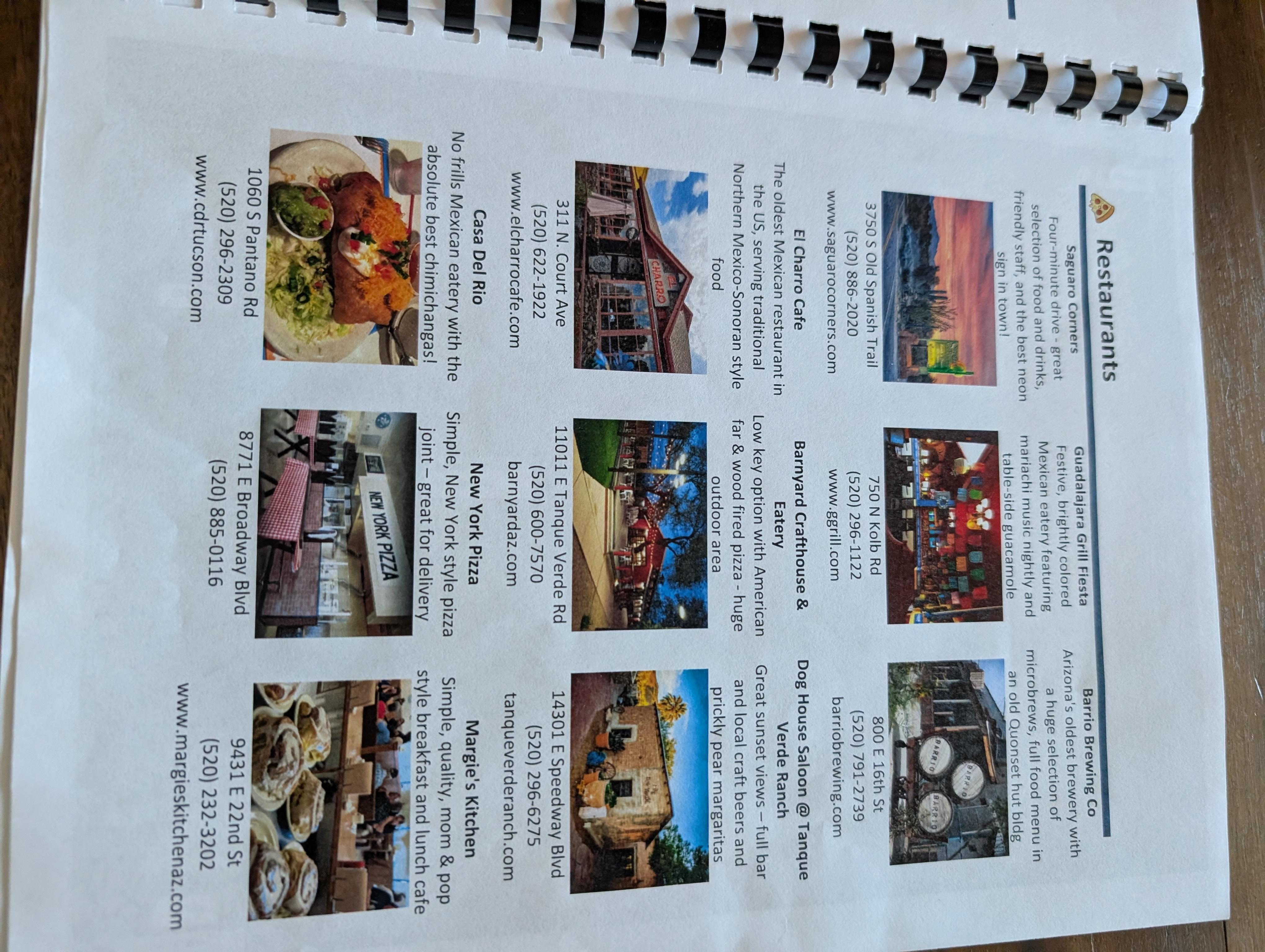 list of local restaurants in the guidebook