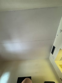 Paint peeling off the ceiling. They used paint as a bandaid everywhere, door jam door, bathtub, vents