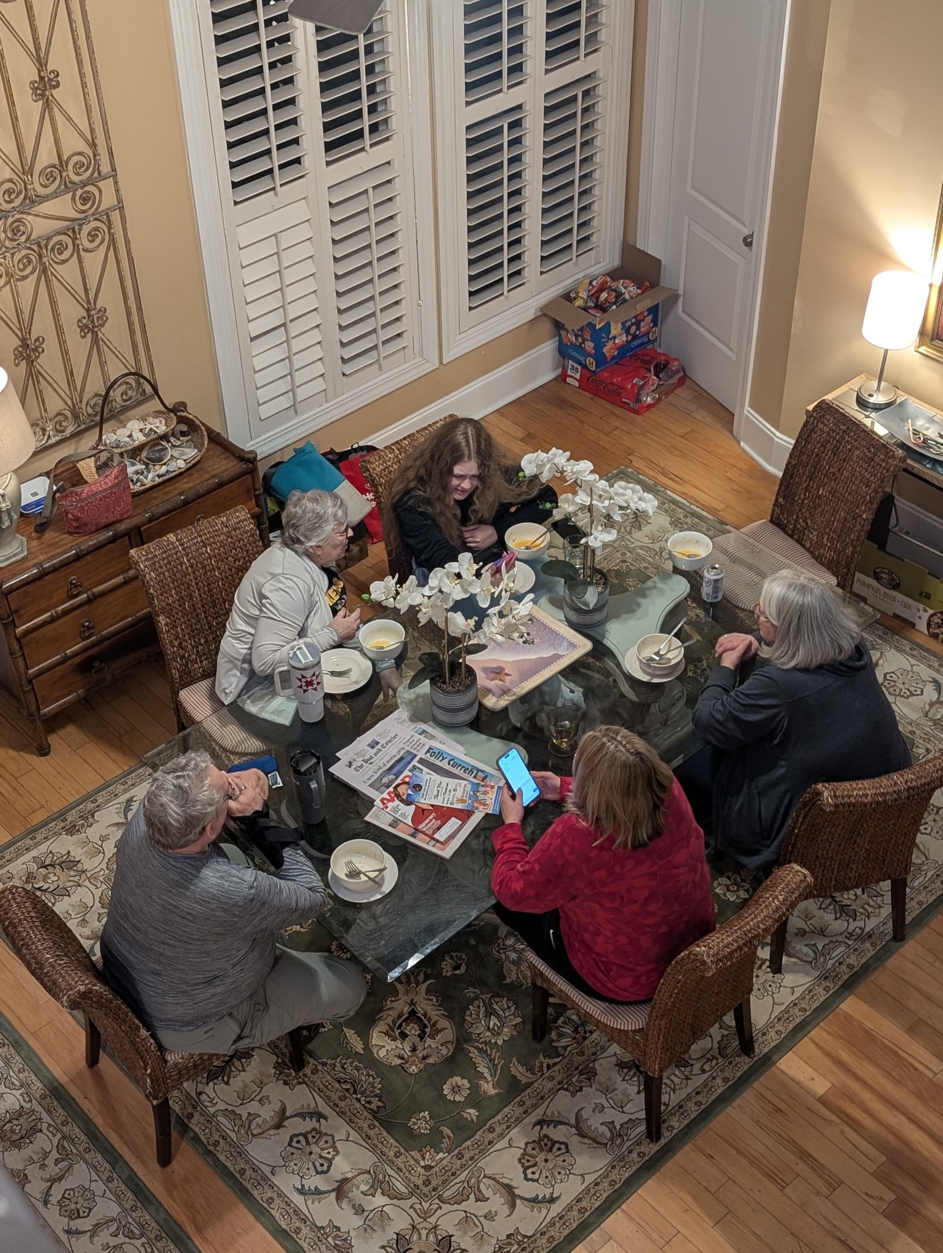 Family puzzle; view from upstairs balcony