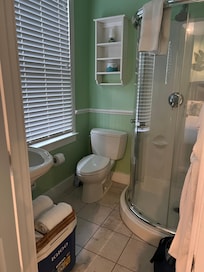 The bathroom is okay but had to double as a luggage room because the main room is so small