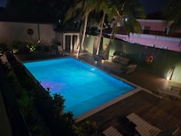 View from patio at night.